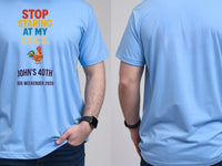 Personalised Banter Tee — carolina blue tee, front and back view