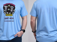 Personalised Banter Tee — carolina blue tee, front and back view