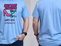 Personalised Banter Tee — carolina blue tee, front and back view