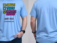 Personalised Banter Tee — carolina blue tee, front and back view