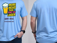 Personalised Banter Tee — carolina blue tee, front and back view