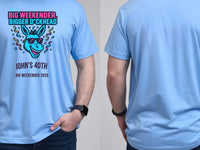 Personalised Banter Tee — carolina blue tee, front and back view