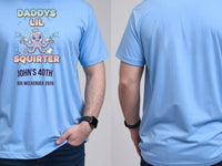 Personalised Banter Tee — carolina blue tee, front and back view