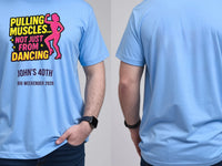 Personalised Banter Tee — carolina blue tee, front and back view