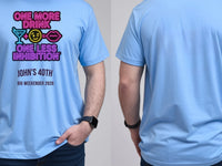 Personalised Banter Tee — carolina blue tee, front and back view