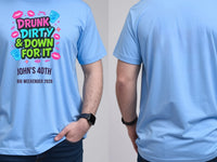 Personalised Banter Tee — carolina blue tee, front and back view