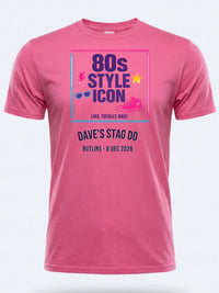 Personalised 80s Tee — pink tee, front view