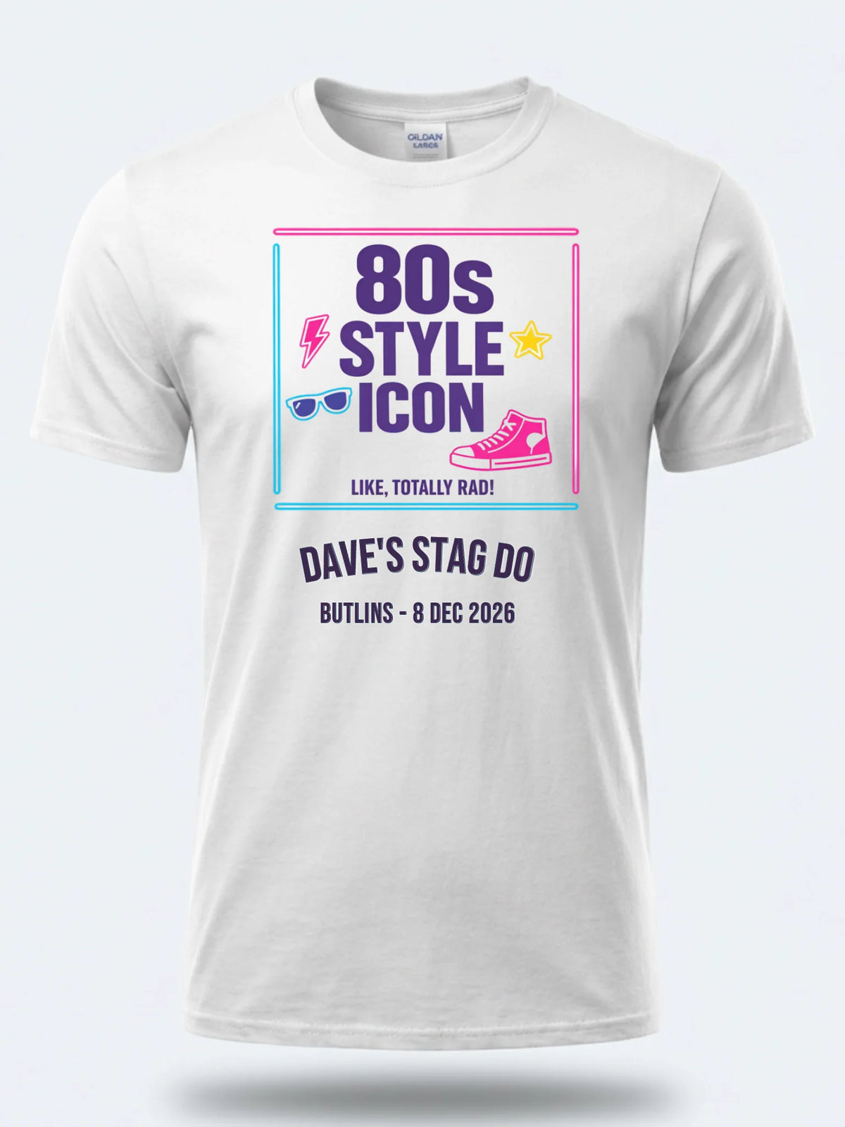 Personalised 80s Tee — white tee, front view