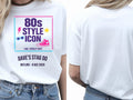 Personalised 80s Tee — white tee, front and back view