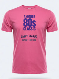 Personalised 80s Tee — pink tee, front view