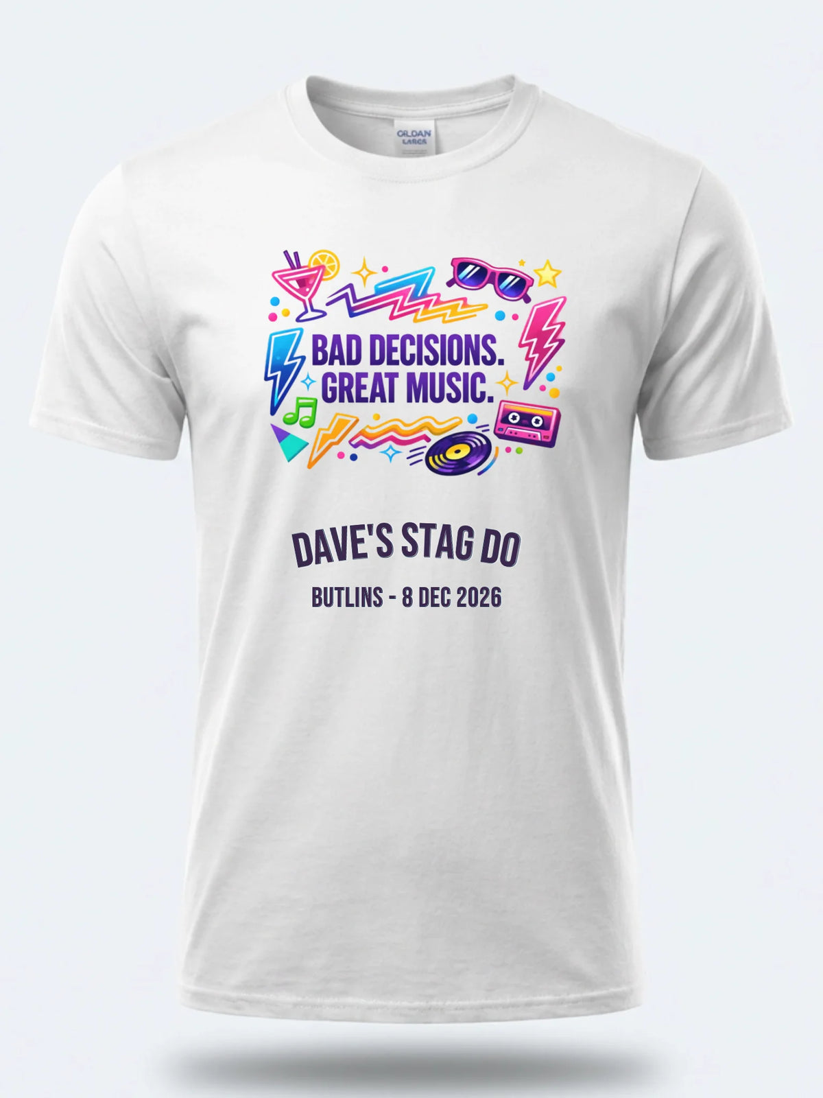 Personalised 80s Tee — white tee, front view