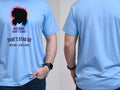Personalised 80s Tee — carolina blue tee, front and back view