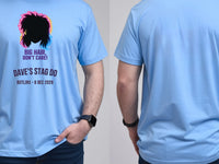 Personalised 80s Tee — carolina blue tee, front and back view