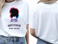 Personalised 80s Tee — white tee, front and back view