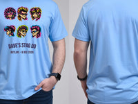Personalised 80s Tee — carolina blue tee, front and back view