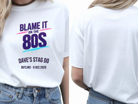 Personalised 80s Tee — white tee, front and back view
