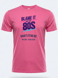 Personalised 80s Tee — pink tee, front view