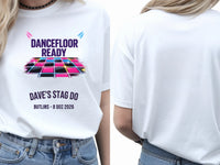 Personalised 80s Tee — white tee, front and back view