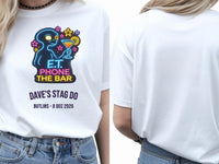 Personalised 80s Tee — white tee, front and back view