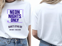 Personalised 80s Tee — white tee, front and back view