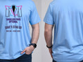 Personalised 80s Tee — carolina blue tee, front and back view