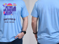 Personalised 80s Tee — carolina blue tee, front and back view