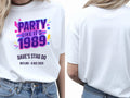 Personalised 80s Tee — white tee, front and back view