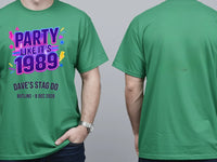 Personalised 80s Tee — irish green tee, front and back view