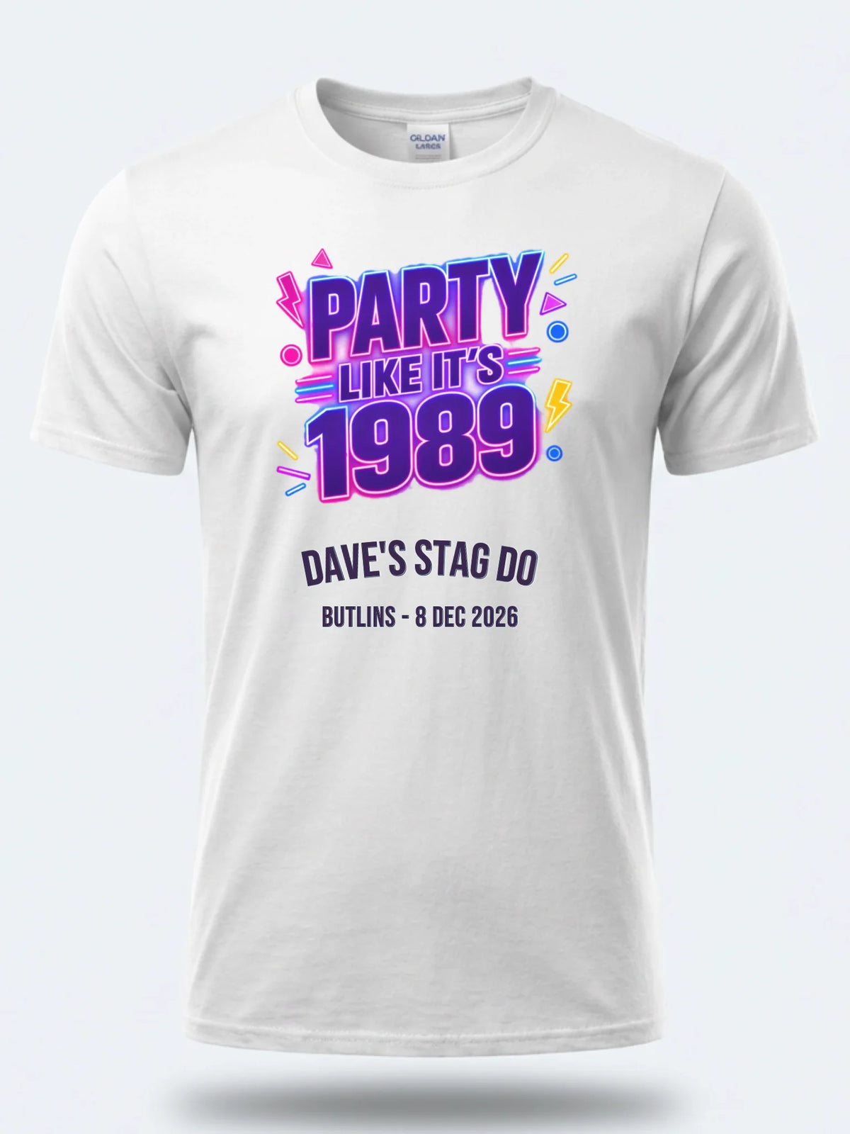 Personalised 80s Tee — white tee, front view