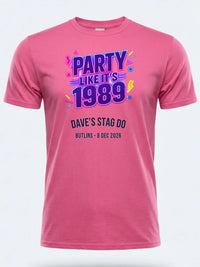 Personalised 80s Tee — pink tee, front view