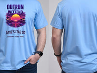 Personalised 80s Tee — carolina blue tee, front and back view