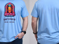 Personalised 80s Tee — carolina blue tee, front and back view