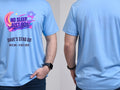 Personalised 80s Tee — carolina blue tee, front and back view
