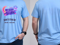 Personalised 80s Tee — carolina blue tee, front and back view