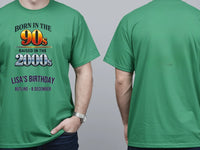 Personalised 90s Tee — irish green tee, front and back view
