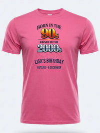 Personalised 90s Tee — pink tee, front view
