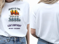 Personalised 90s Tee — white tee, front and back view