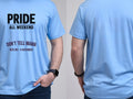 Personalised Pride Tee — carolina blue tee, front and back view