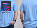 Personalised Ibiza Tee — carolina blue tee, front and back view