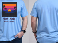 Personalised Ibiza Tee — carolina blue tee, front and back view