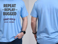 Personalised Bugged out Tee — carolina blue tee, front and back view