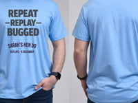 Personalised Bugged out Tee — carolina blue tee, front and back view
