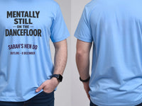 Personalised Bugged out Tee — carolina blue tee, front and back view