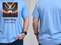 Personalised Bugged out Tee — carolina blue tee, front and back view