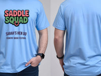 Personalised Country Weekender Tee — carolina blue tee, front and back view