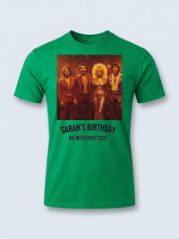Vinyl Cover Tee — We Love the 70s Weekender Custom Photo T-Shirt — irish green tee, front view
