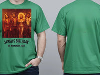 Vinyl Cover Tee — We Love the 70s Weekender Custom Photo T-Shirt — irish green tee, front and back view