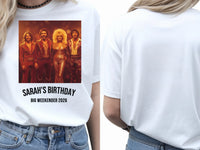 Vinyl Cover Tee — We Love the 70s Weekender Custom Photo T-Shirt — white tee, front and back view