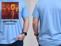 Vinyl Cover Tee — We Love the 70s Weekender Custom Photo T-Shirt — carolina blue tee, front and back view