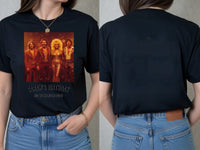Vinyl Cover Tee — We Love the 70s Weekender Custom Photo T-Shirt — black tee, front and back view